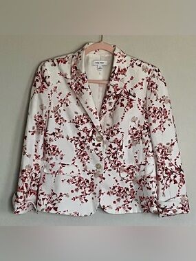 Nine West White Blazer with Floral Print Size S